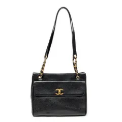 [中古] CHANEL シャネルCC Front Pocket Chain Tote黒キャビアレザーAのサムネイル