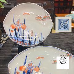 古伊万里】銘々皿 楕円変形 染付菖蒲文 渦福 月弓銘 ペアセット - メルカリ