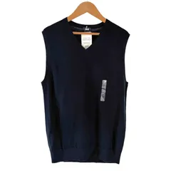 新品 UNIQLO エクストラファインメリノVネックベスト メリノウール100% ネイビー 通勤 通学のサムネイル