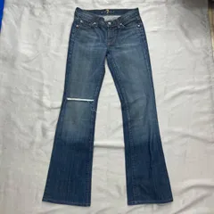 7For All Mankind　セブンフォーオールマンカインド　ブーツカットデニム　フレアパンツ　ダメージ　ジーパン　ブルー　青　25インチ　レディースのサムネイル