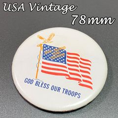 輸入　アメリカ　ビンテージ　缶バッジ　『 GOD BLESS OUR TROOPS 星条旗 イーグル 軍隊支持 愛国 1991年 』　※　ヴィンテージ　ノベルティー　当時物　キャンペーン　ピン　バッチ　メッセージ　( BAT3401 )