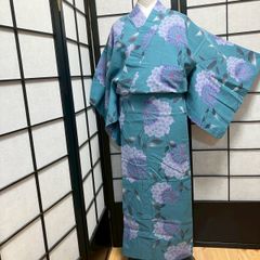 着物リメイク532浴衣から ノースリーブ ワンピース 紺地に紫陽花L～LL