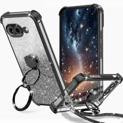 KAJICOO Google Pixel 9a ケース ダブルリング付き グリッターカード&リストストラップ ピクセル9a カバー 軽量薄型 キラキラ デザイン可愛い おしゃれ 女子向け レンズ保護 Pixel 9a スマホケース - ゴールドのサムネイル