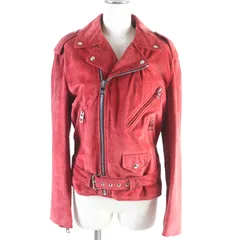 良品□LOEWE ロエベ D1268178CH アナグラムボタン スウェード バイカージャケット ダブルライダースジャケット 赤 36 正規品 レディースのサムネイル