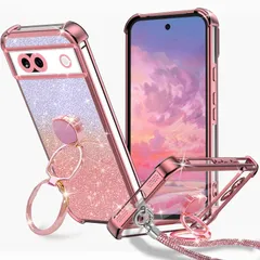 KAJICOO Google Pixel 8a ケース ダブルリング付き グリッターカード&リストストラップ ピクセル8a カバー 軽量薄型 キラキラ デザイン可愛い おしゃれ 女子向け レンズ保護 Pixel 8A スマホケース - ゴールドのサムネイル