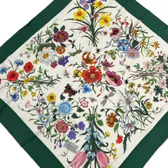GUCCI(グッチ) スカーフ - 白×グリーン×マルチ 花柄のサムネイル
