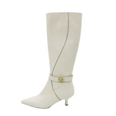 Cynthia Rowley シンシアローリー ブーツ ロングブーツ レザー キトゥンヒール ポインテッドトゥ ホワイト 22　1/2 22.5cm レディース 【中古】のサムネイル