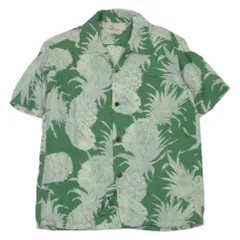 SUN SURF サンサーフ SS37452 ISLAND PINEAPPLE パイナップル ボーダー レーヨン 開襟 半袖 アロハ シャツ グリーン系 オフホワイト系 M 15 - 15.5【中古】のサムネイル