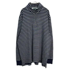 J.CREW ジェイクルー ハーフジップ 長袖Ｔシャツ 大きいサイズ ボーダー ネイビー(メンズ XXL)中古 古着 Y4558のサムネイル