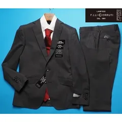 新品10.8万円 大手百貨店扱い 日本製 春夏『CERRUTI チェルッティ iTravel 伊製生地』ウール100% ストライプ スーツYA6灰(H) 1701451のサムネイル
