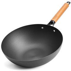 0027218 ヨスカタ 14インチ 丸底カーボンスチール中華鍋 – ブルー