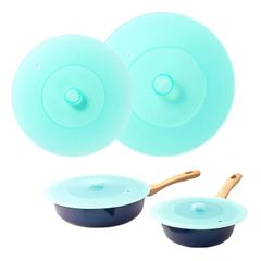 [Brand New] Aimedia Silicone Frying Pan Cover, 2-Pack (20-24cm/26-28cm), Silicone Lid, Heat Resistant, Dishwasher Safe, Transparent Window, Stylish, Unbreakable, Lightweight, Kitchenware, Cooking Utensils, Cookware, Light Blue