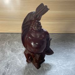 中国美術清代 豐收魚漁翁得利唐木雕 置物 縁起 物 骨董品 時代物