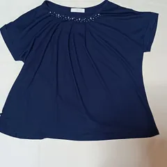 any SiS（エニィシス）   ネイビー ビジュー付き 半袖ブラウス／Mサイズのサムネイル