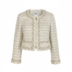 50f29 Rene ルネ ツイードパール ノーカラージャケット 6943450 サイズ36 ホワイト ピンク Tweed Pearl Jackett18rのサムネイル