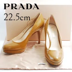 35 1/2 22.5cm 35.5 美品 プラダ PRADA パンプス エナメル パテントレザー ベージュ キャメル 11P079 Pumps Patent Leather Beige ハイヒール 靴 シューズ レディース フォーマル 結婚式 箱付 正規品のサムネイル