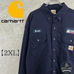 T082【Carhartt】ネイビー 企業ロゴ 刺繍 ワークシャツ〔2XL〕のサムネイル