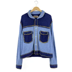 PHINGERIN　フィンガリン　24AW　PO-242-KN-011　PG1　KNIT　ステッチデザイン　ニットカーディガン　ニットジャケット　Mサイズ　ブルーのサムネイル