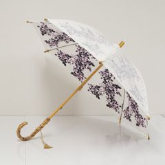日傘 UVION ユビオン USED超美品 プレミアムホワイト パール ローズ柄 寒竹手元 晴雨兼用 遮熱 UV 日本製 50cm S4143のサムネイル