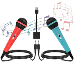 【人気商品】3mの強靭なケーブル 2人同時に歌える 軽量 高集音力 簡単接続 2.0USB 有線マイク PS5/PS4/PC/XBOX スイッチ用 カラオケマイク ONE/Switch2/ニンテンドースイッチの全てシステムに対応(レッド&ブルー) Switchのサムネイル