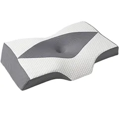 【特価商品】まくら 凹型の中空設計 頭が安定し 低反発 首や肩の負担にならない 高さ調整可 肩がラク 仰向き 横向き 安眠 父の日 母の日 枕 記念日 誕生日プレゼント MyeFoam 洗える枕カバー ダークグレーのサムネイル