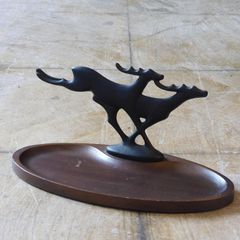 [ヴィンテージ] 馬場忠寛　南部鉄器　鹿のトレイ　オーバーナイター　元箱付き ヴィンテージ] 馬場忠寛 南部鉄器 鹿のトレイ オーバーナイター 元箱