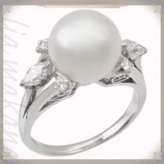 【中古】MIKIMOTO ミキモト パール リング 指輪 真珠 10.0mm ダイヤモンド プラチナ Pt900 ＃51ー＃52 11.5号のサムネイル
