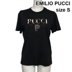 □ エミリオプッチ EMILIO PUCCI 半袖カットソー Tシャツ クルーネック ロゴプリント プッチ柄 黒 コットン100％ S 7号 レディース S6F735のサムネイル