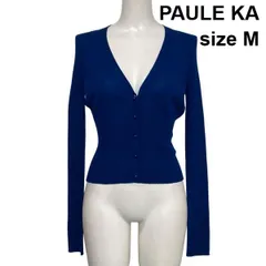 ◆ ポールカ PAULE KA ニットカーディガン 長袖 Vネック スリムフィット トップス ブルー 青 ウール100％ 毛100％ M 9号 レディース S6H178のサムネイル