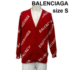 ◆ バレンシアガ BALENCIAGA ニットカーディガン 長袖 Vネック ブランドロゴ トップス 赤 白 コットン混 ウール混 S メンズ S6H176のサムネイル