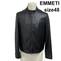 ◆ エンメティ EMMETI シングルライダースジャケット スタンドカラー シングルジップ ラムレザー 黒 ラムレザー 48 M メンズ S6H167のサムネイル
