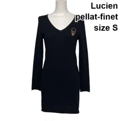 ◆ ルシアンペラフィネ Lucien pellat-finet ニットワンピース ミニ丈 長袖 Vネック スカル装飾 黒 カシミア100％ S 7号 レディース S6H183のサムネイル