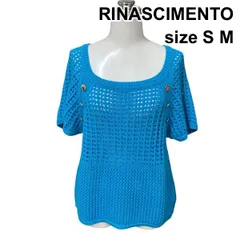 □ リナシメント RINASCIMENTO セーター スクエアネック 半袖 ラグラン 透かし編み サマーニット ブルー 綿混 S～M 9号 レディース Z6C374のサムネイル