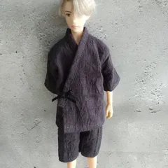【紫　ラスト1点】ドール甚平　Mサイズ　六分の一男子図鑑 服 エイト  リカちゃんパパサイズ　ハンドメイドのサムネイル