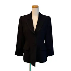 ローラアシュレイ LAURA ASHLEY 上着 テーラードジャケット 2B サテン切替 クレープ生地 黒 ブラック /MZ ■ECF005のサムネイル