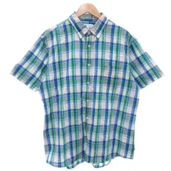 ヴァン ヂャケット VAN JAC 美品 シャツ 半袖 XL ボタンダウンカラー 3点留め チェック柄 青 ブルー 緑 グリーン 白 ホワイト /KB ■ECF006のサムネイル