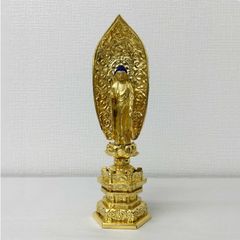 純金箔仕上げ 木製仏像 阿弥陀如来立像 蓮華座彩色 - メルカリ