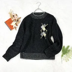 Mademoiselle NON NON SPORTS マドモアゼルノンノン 長袖 ニット セーター ハイネック アーガイル ウール グレー レディース フリーサイズのサムネイル
