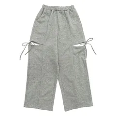 Bee ロングパンツ◇杢グレー×カットアウト◇子供服 キッズ 女の子 リボン レース カットアウト 無地 シンプル 100 110 120 130 140 150のサムネイル
