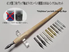 47.木製三角グリップ軸＆ライオン替えペン先５種類１０本＆インク(10cc)セット　ペン習字をされる方々には人気の高いペン先です。のサムネイル