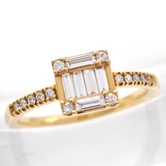 BELLESIORA ベルシオラ 0.22ct ダイヤモンド ダイヤ リング 6号 K18 750 YG 指輪 イエローゴールド スクエア バケット ジュエリー ラウンド 箱 5145のサムネイル