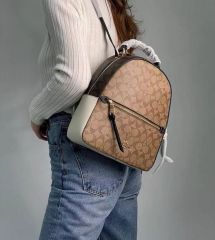 美品 COACHコーチ リュック バックパック シグネチャー PVC ベージュ