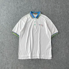 90s　KENZO　デザインポロシャツ　刺繍ロゴ　ワンポイント　マルチカラー　切替　総柄　個性的　ケンゾーのサムネイル