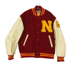 Golden Bear ゴールデンベア スタジャン スタジアムジャンパー アウター ブルゾン 牛革 袖レザー USA製 レッド M メンズ 【中古】のサムネイル