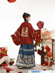 明制立領漢服 コスプレ  アイドル衣装 女 提花補服 琵琶袖 馬面裙 秋冬款 オリジナルデザイン 漢服セット XS-XLサイズ対応 CS629P049のサムネイル