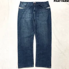 PHAT FARM デニムパンツ ジーパン ジーンズ ワイド バギー ビッグシルエット ヴィンテージ加工 ユーズド加工 スタッズ B系 HIPHOP ヒップホップ W44×L32 青系 インディゴブルー ファットファームのサムネイル