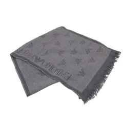 Emporio Armani エンポリオ・アルマーニ マフラー ロゴ 刺繍 大判 ストール ウール フリンジ ダークグレー メンズ 【中古】のサムネイル