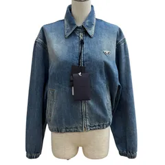 未使用品★PRADA プラダ 26SS GFB337 コットン100％ トライアングルロゴ エイジング加工 ZIP UP デニムジャケット インディゴ 38 正規品のサムネイル