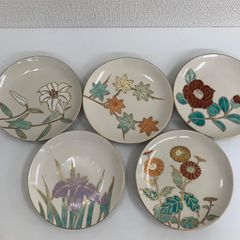 九谷焼　宮本晄作　色絵草花絵替中皿5枚セット 九谷焼 宮本晄作 色絵草花絵替中皿5枚セット - メルカリ