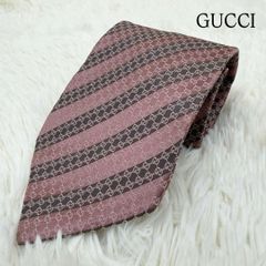近年】GUCCI GG柄ゴールド＆ピンクゴールドストライプ シルクネクタイ